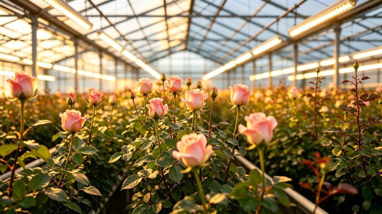 Greenhouse rose planting with LED supplemental grow light system for high‑quality cut‑flower production